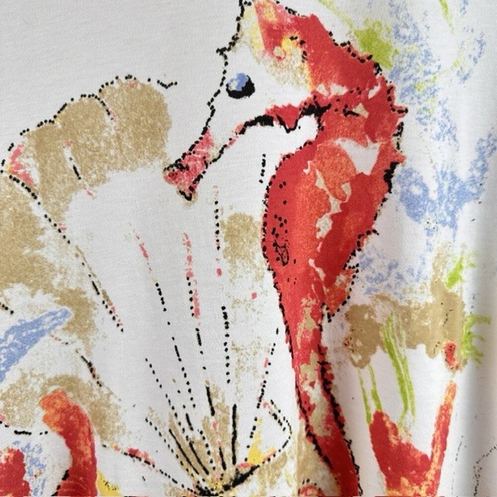 Alia V-Neck 2XL Blouse Shirt White w/Seahorse Sealife Coral Reef Ocean Casual - Picture 13 of 16